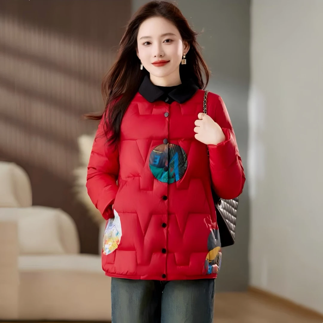 重工工艺小众设计实用型爆款中老年妈妈装高品质保暖白鸭绒羽绒服