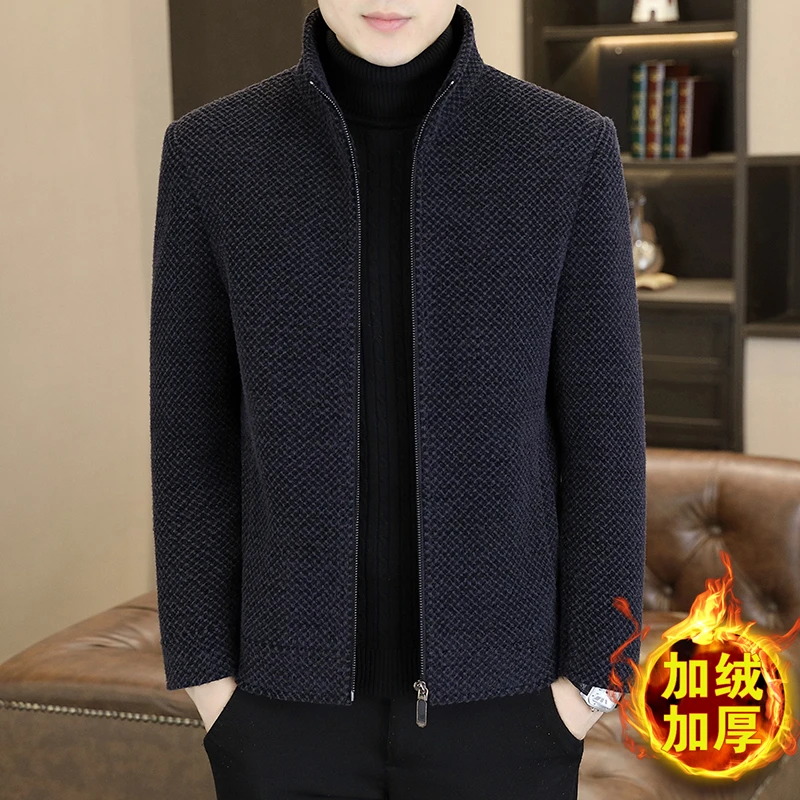 男士新款高档毛呢大衣冬季休闲百搭加绒加厚立领夹克短款呢子外套