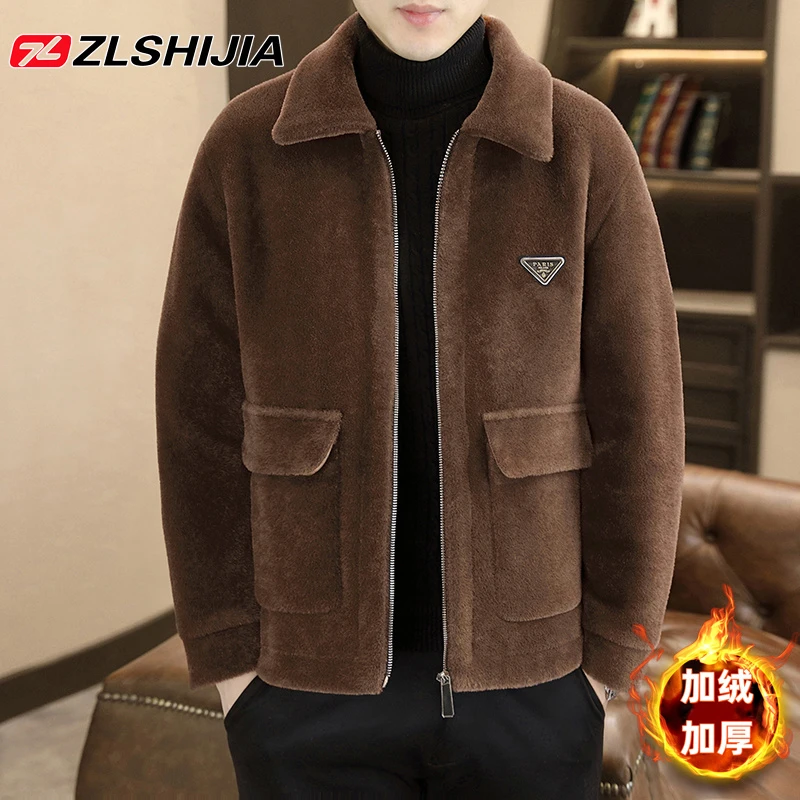 冬季毛呢大衣男短款夹克休闲男装加绒加厚保暖高档男士翻领外套