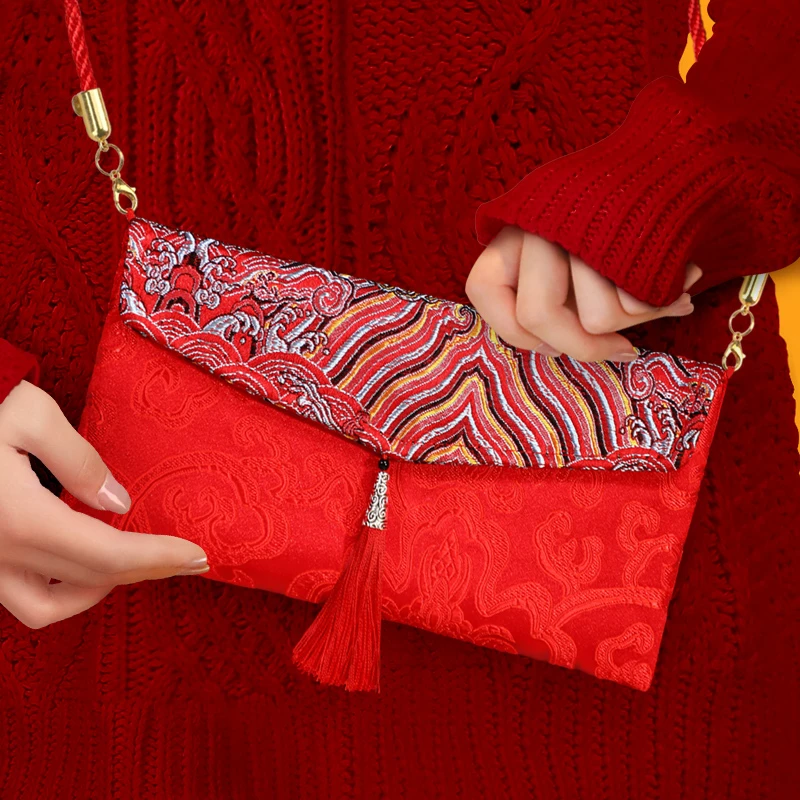 2025新款红包送小孩长辈通用万元布艺斜跨背绳创意个性通用红包袋