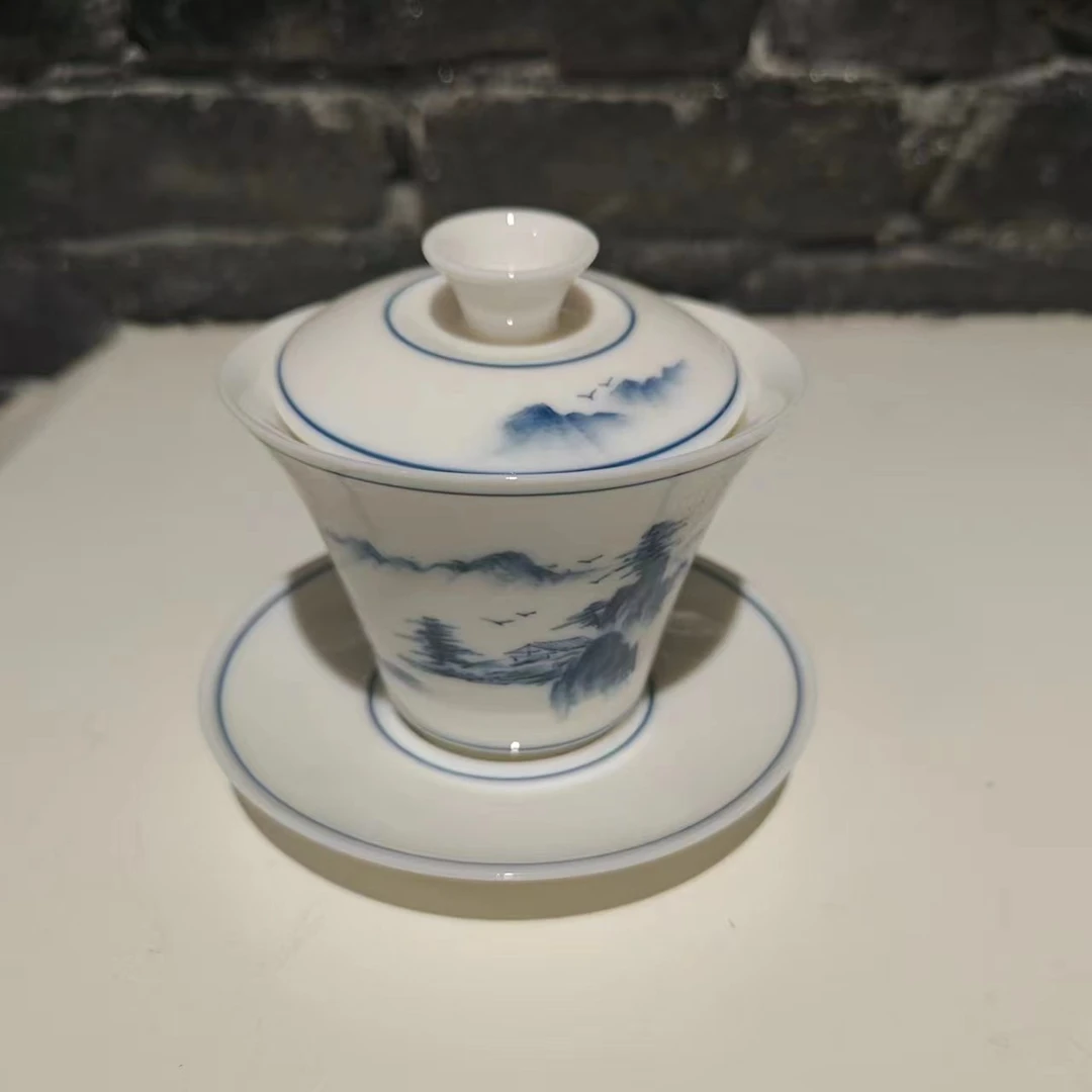 130ml手绘山水盖碗微瑕