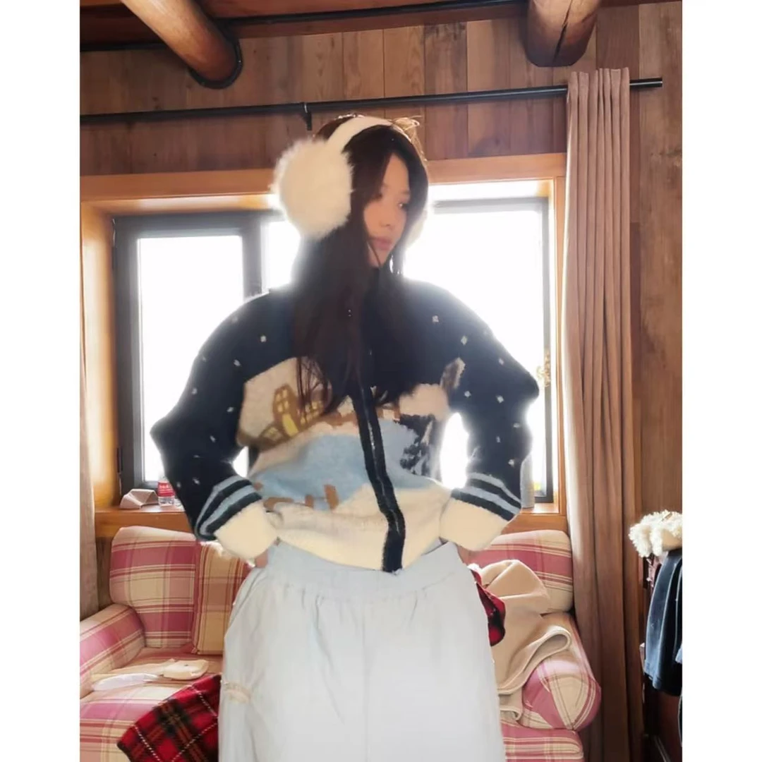 雪屋冬季毛衣慵懒风上衣显瘦拉链开衫毛衣外套（有点扎人）