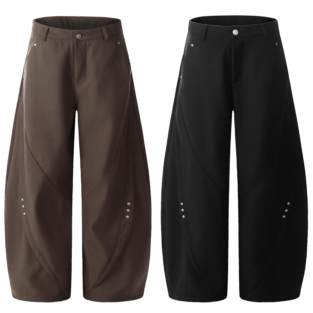 美式复古铆钉解构垂坠感弯刀西裤男女休闲宽松阔腿小众裤子828