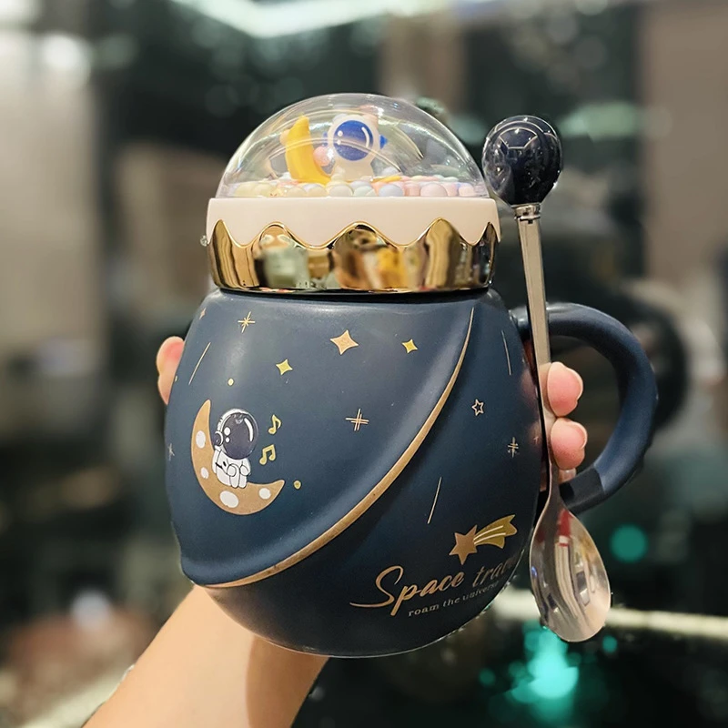 520情人节送男友宇航员系列太空马克杯带盖勺陶瓷生日伴手礼水杯