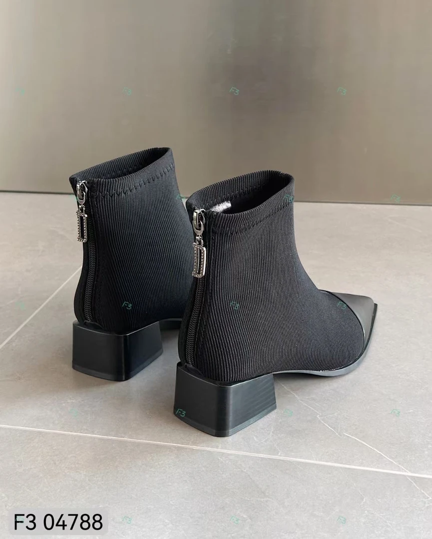 F3潮流女鞋坡跟尖头小踝靴