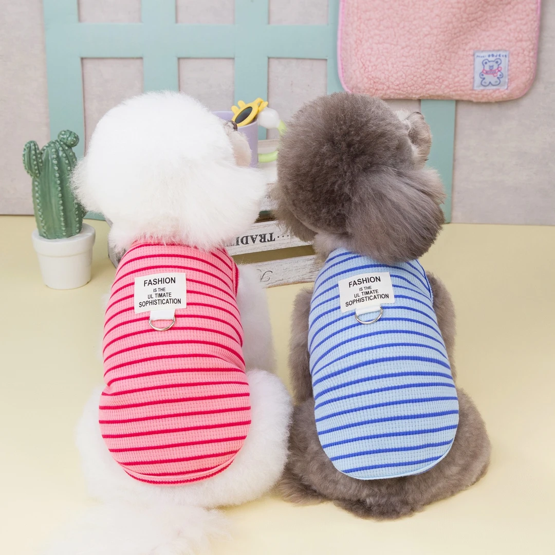 宠物衣服新品秋冬打底小狗服装泰迪雪纳瑞猫服24布标条纹背心
