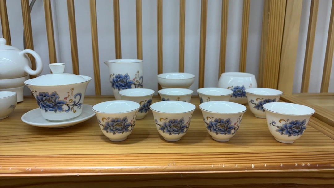 羊脂玉瓷茶具套装国色天香