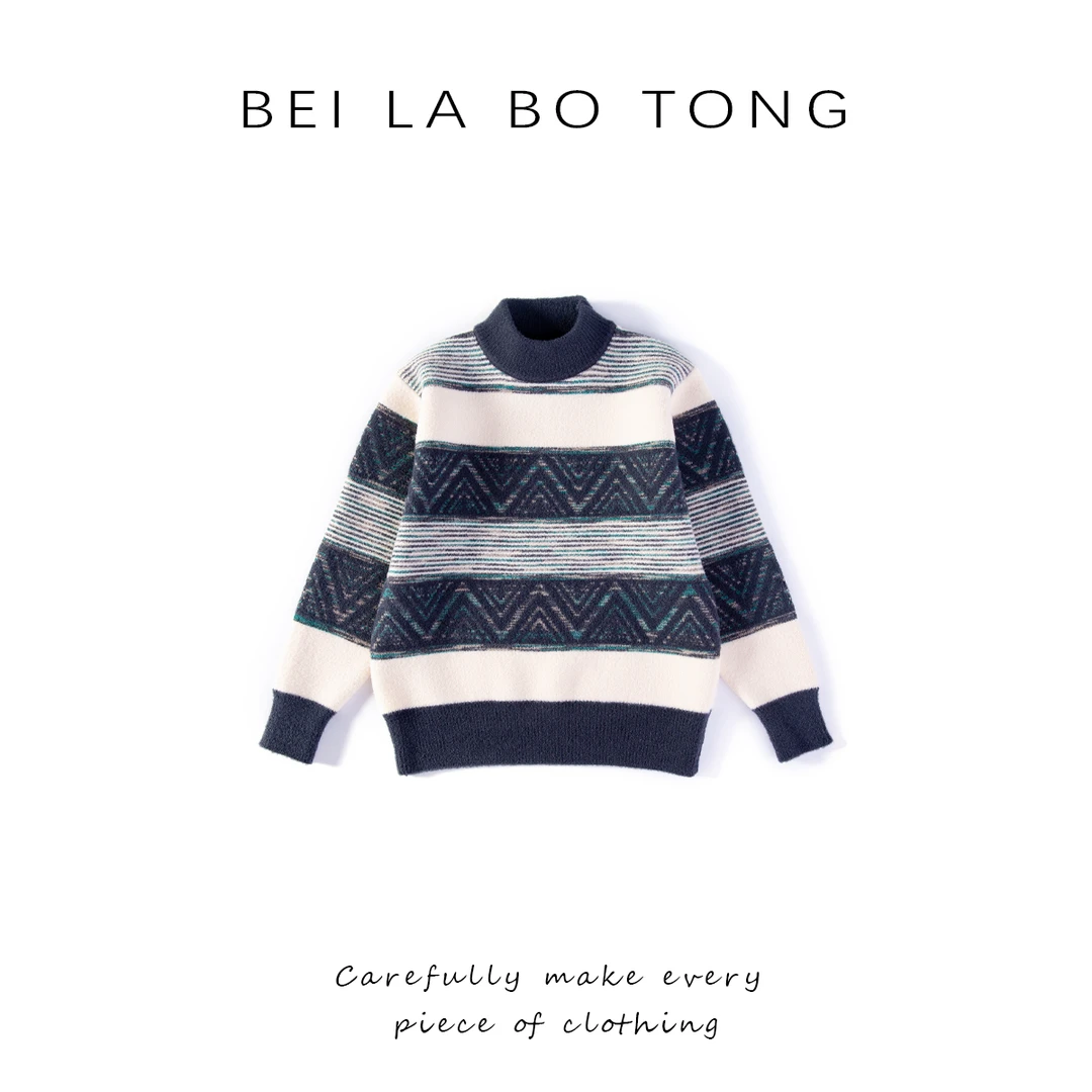 韩国绒套头加厚秋冬新款中大童洋气毛衣圆领针织衫冬季打底衫