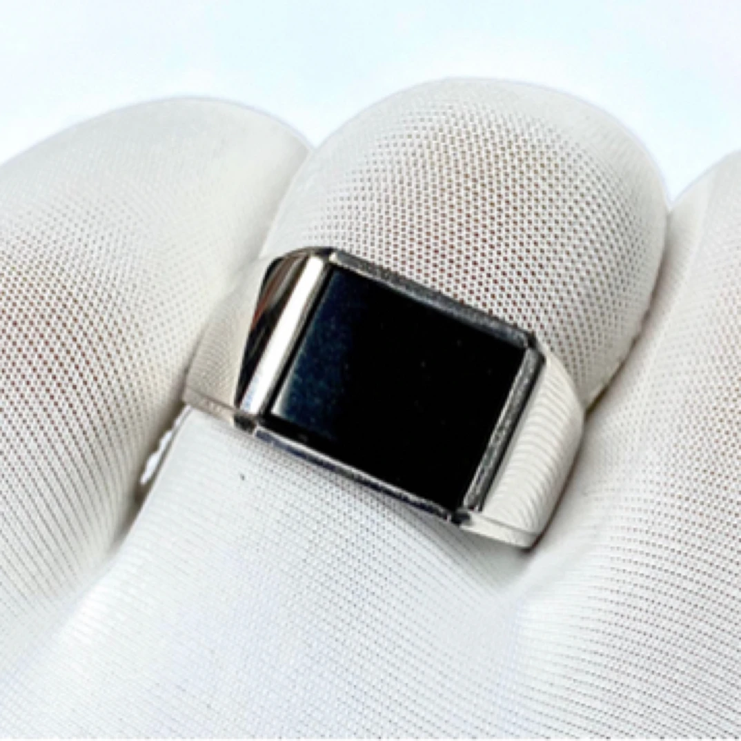 禾月翡翠 天然缅料墨翠 18k方戒指男款 时尚简约全透