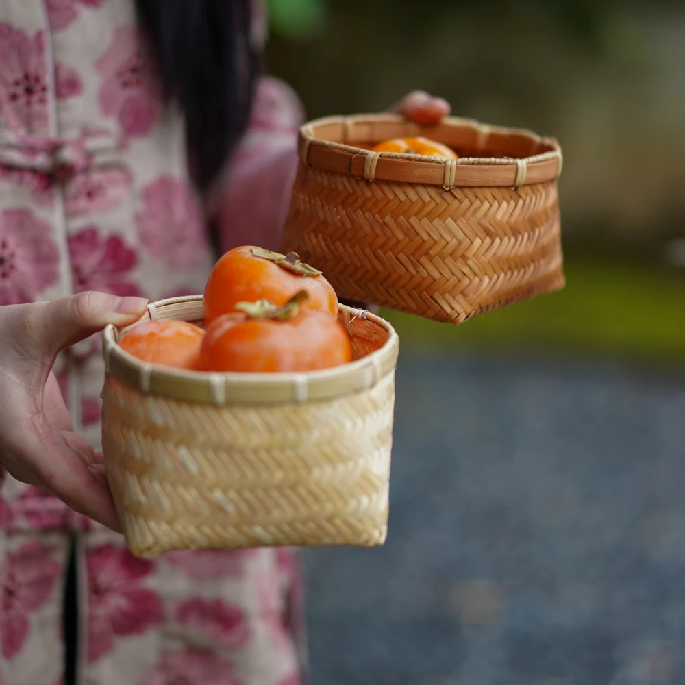[对月]竹编手工小竹篓零食干果收纳筐水果筐制品