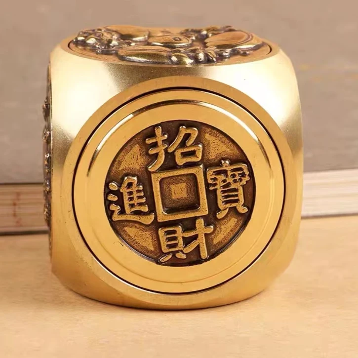 【士鸿】义乌黄铜六面转转手把件茶桌把件书桌解压装饰创意工艺摆件