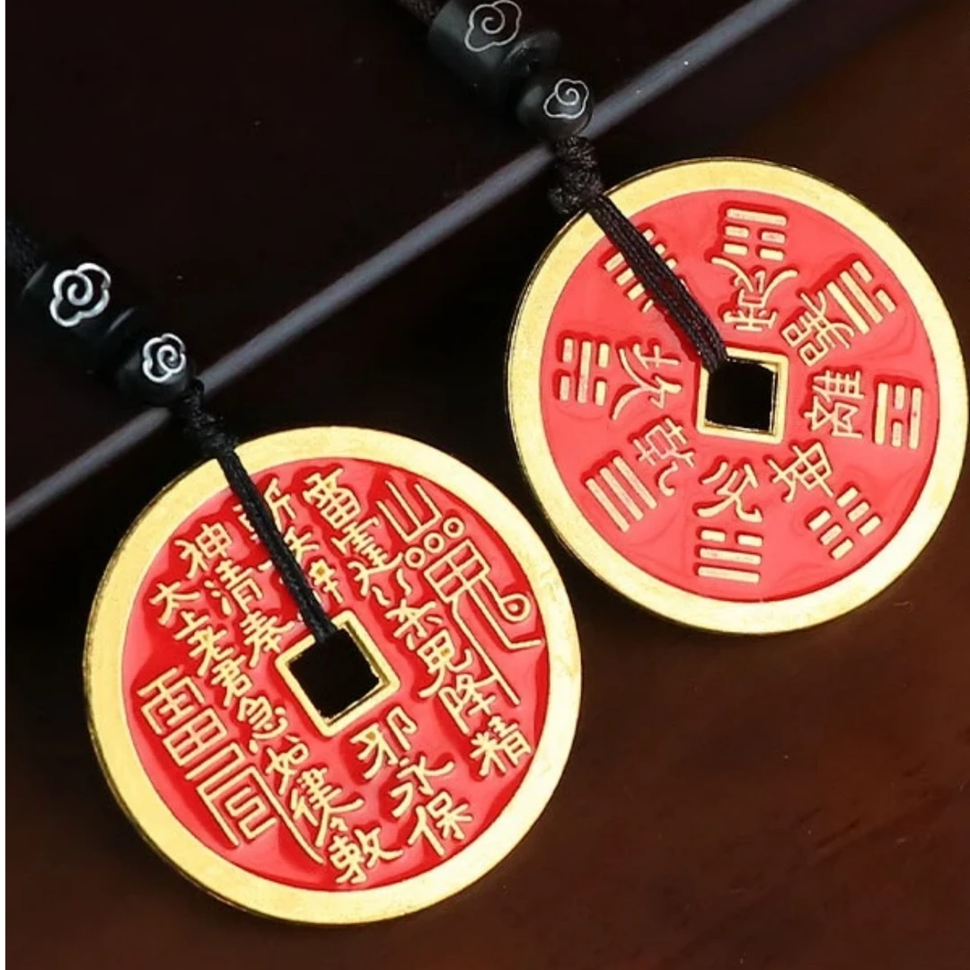 【士鸿】新款山鬼花钱纯黄铜加厚钥匙扣挂件卧室客厅玄关挂饰