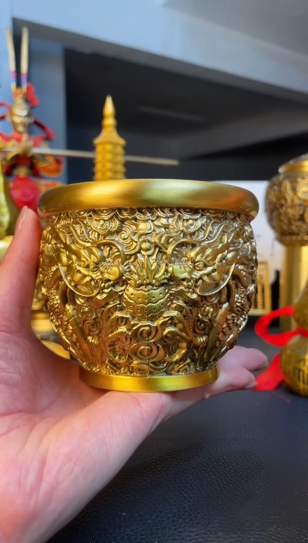 【闪购商品】黄铜清仓9.5cm龙纹缸+大鸿运珠