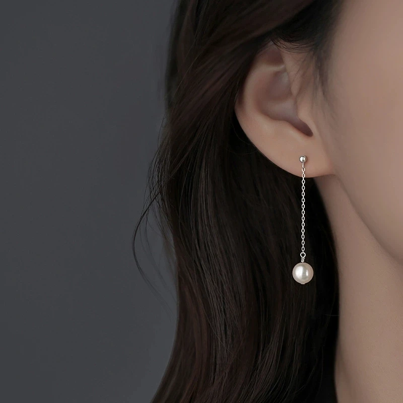 铜合金仿珍珠耳饰 925银针珍珠耳钉流苏女耳环小众高级感长耳饰