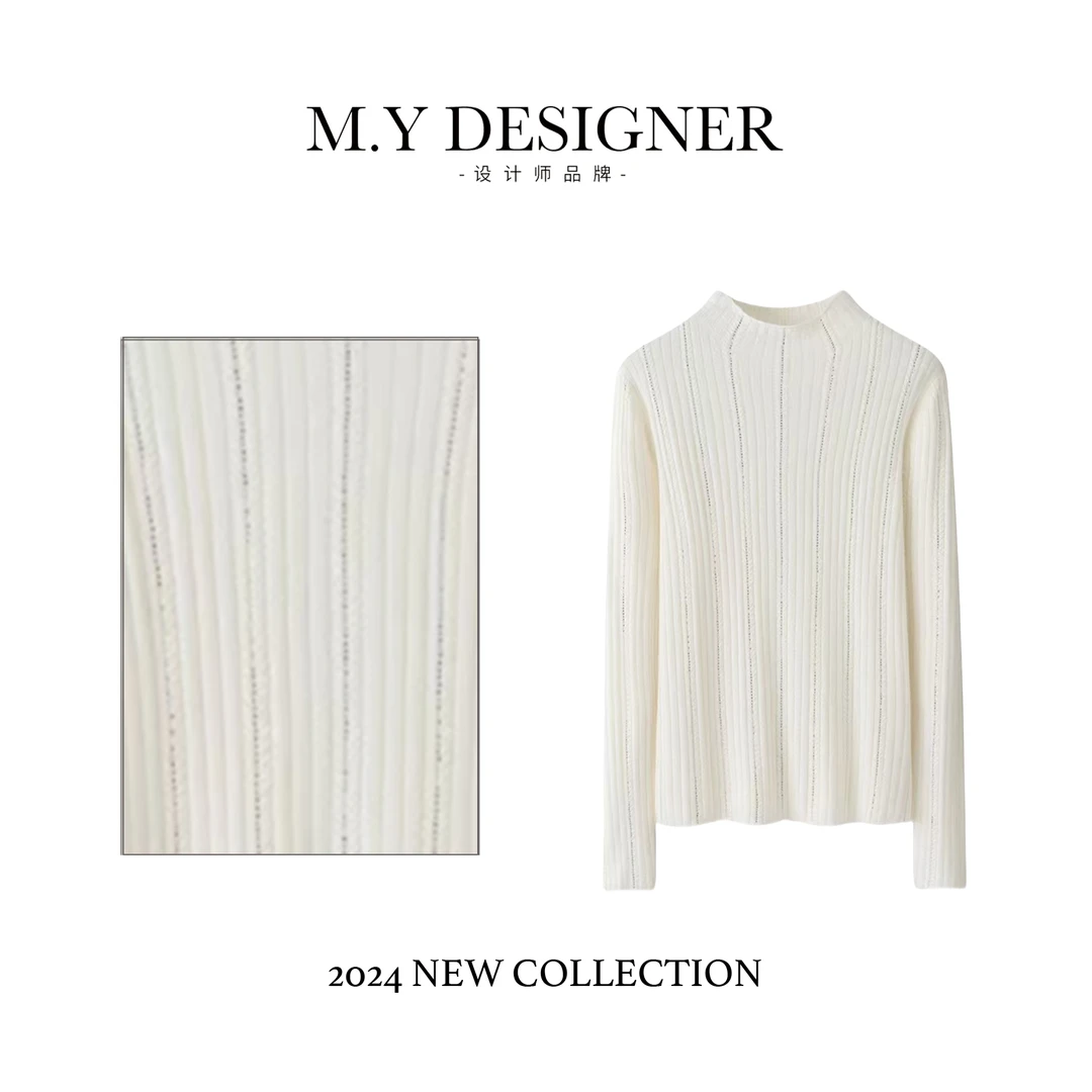 M.Y媛总 重工绞花烫钻中领针织衫半高领时尚百搭套头4212-9867
