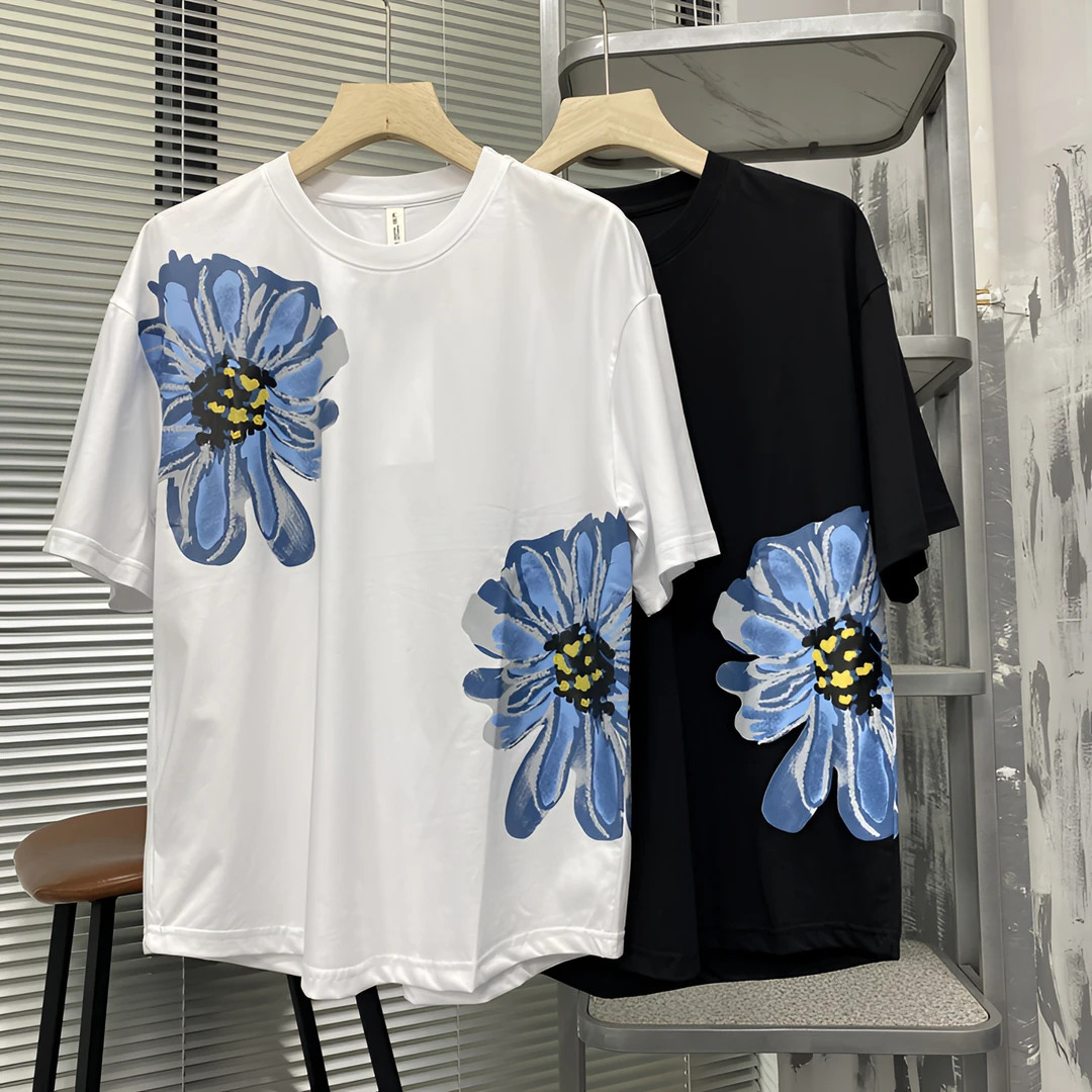 夏季新款男士休闲半袖时尚百搭宽松短袖ins潮流情侣圆领印花T恤男