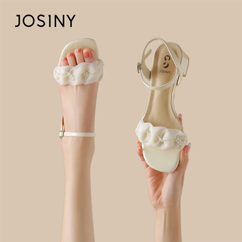 卓诗尼高跟凉鞋女2024夏季新款优雅仙女风法式百搭一字带粗跟凉拖