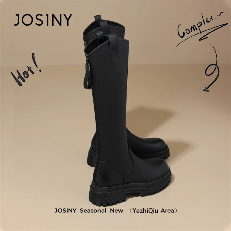 卓诗尼加绒加厚百搭高帮鞋女秋冬季新款瘦瘦靴防寒防滑厚底高筒靴