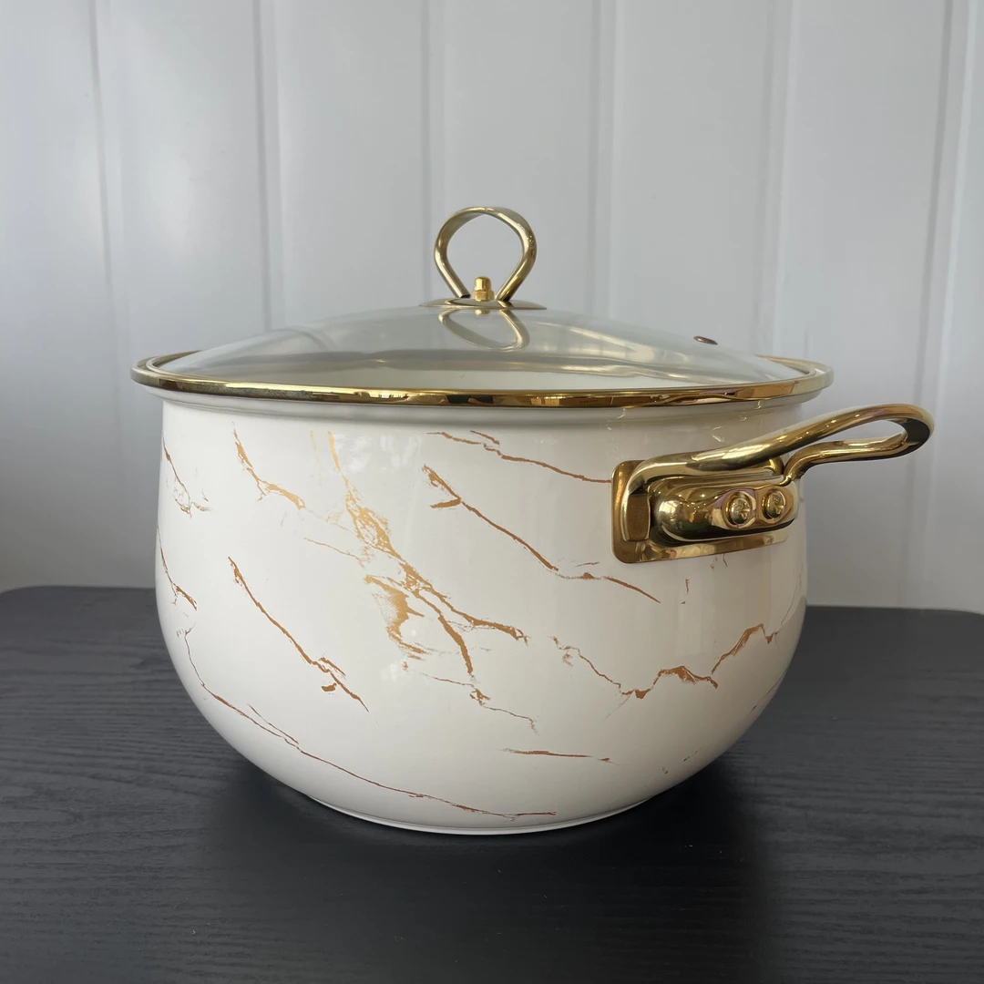 22cm白大理石土耳其汤锅【轻奢】出外贸 搪瓷珐琅汤锅