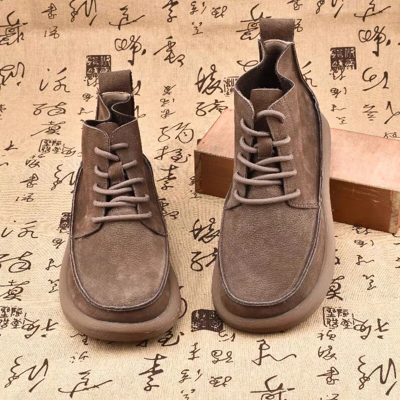 秋冬季真皮马丁靴男休闲青年百搭高帮软皮鞋靴子系带潮流男士皮靴