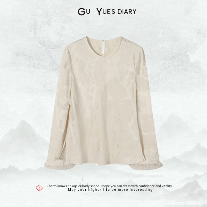 【白雪皑皑】醋酸冠乐绉时尚休闲百搭长袖上衣圆领秋冬宽松