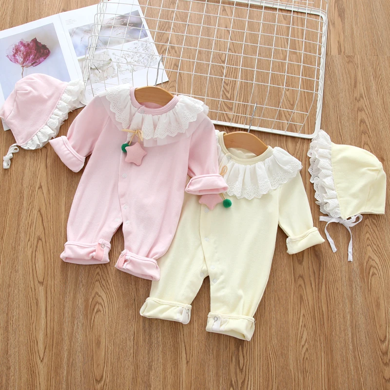 长袖婴儿满月宝宝百天连体衣女宝女童公主春装幼儿新生儿哈衣爬服