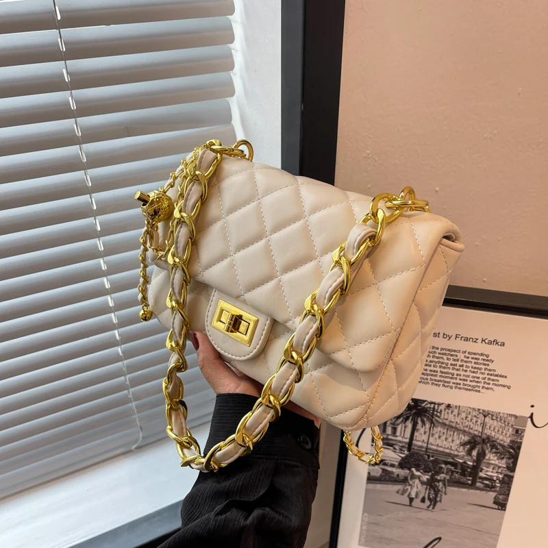 高级感小众菱格链条包小香风小方斜挎包小包托特包女链条包包韩版