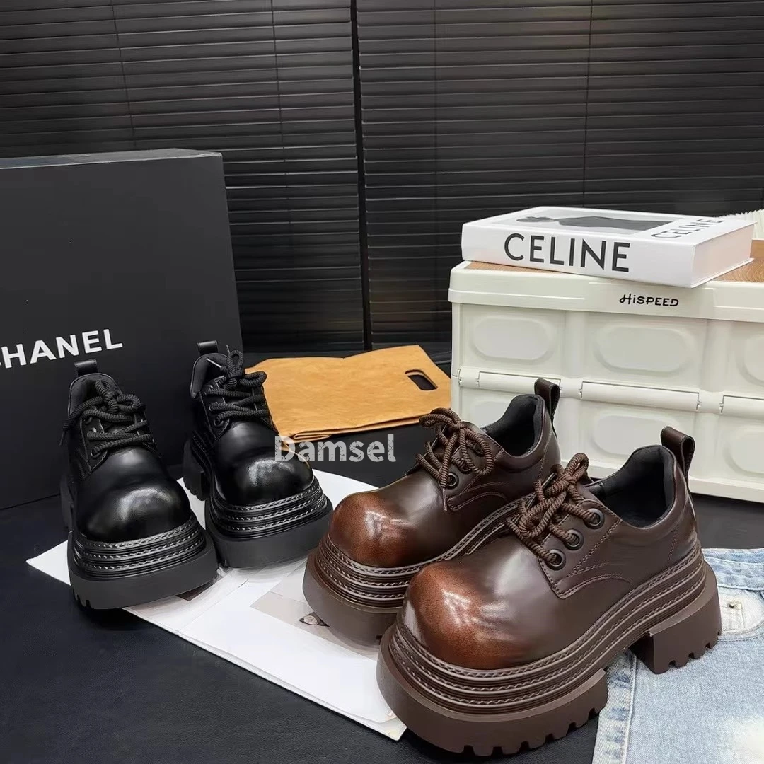 欧货松糕厚底增高爆款JK小皮鞋女英伦风圆头系带小个子k514