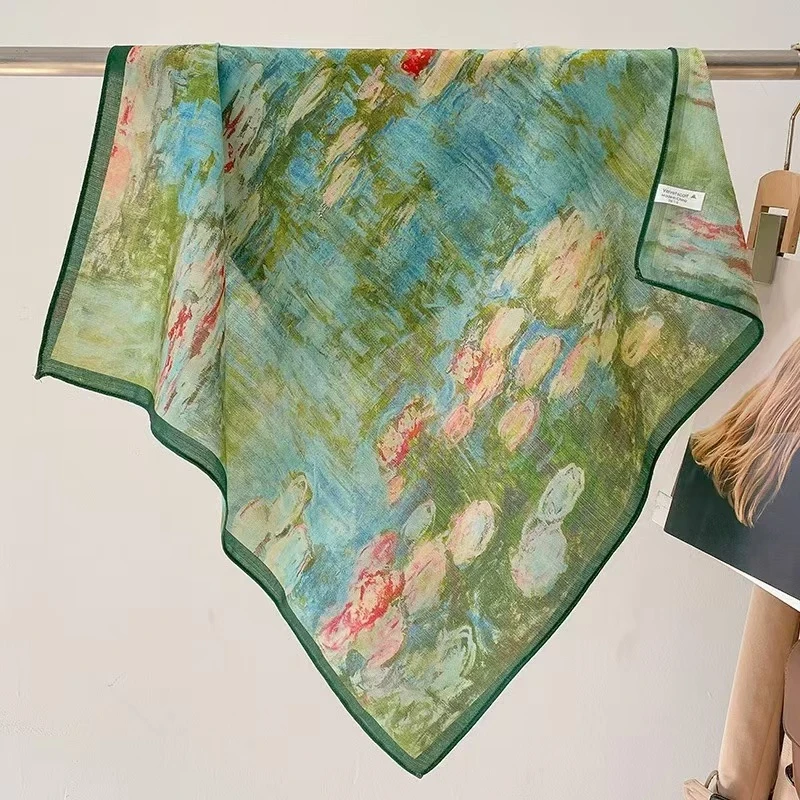 （莫奈睡莲）新款方巾65*65左右围巾