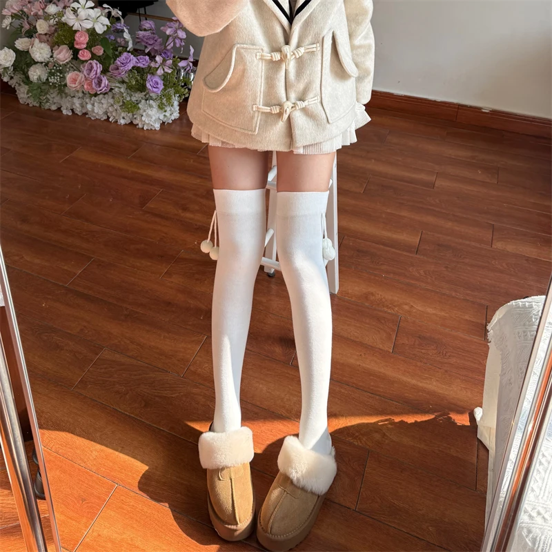 【带压力的毛球球】分段式压力显瘦小腿袜jk少女黑色过膝袜基础款