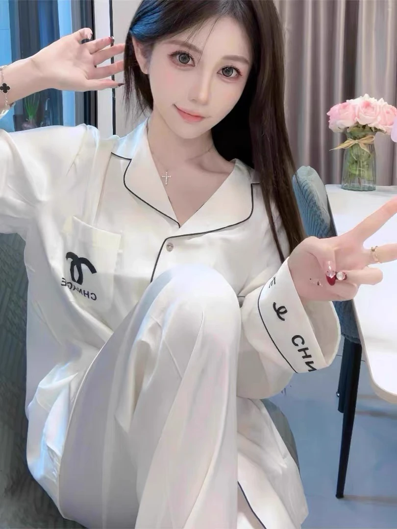轻奢家居服冰丝春秋季款长袖高级感小香风睡衣女新款2024大牌风