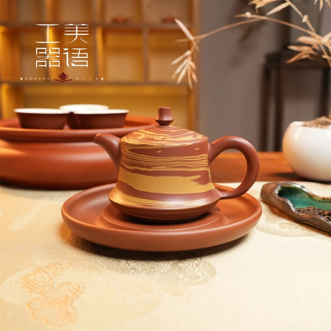 器语【绞泥柱础】章炜勤手制 潮州手拉壶泡茶壶纯手工小容量朱泥