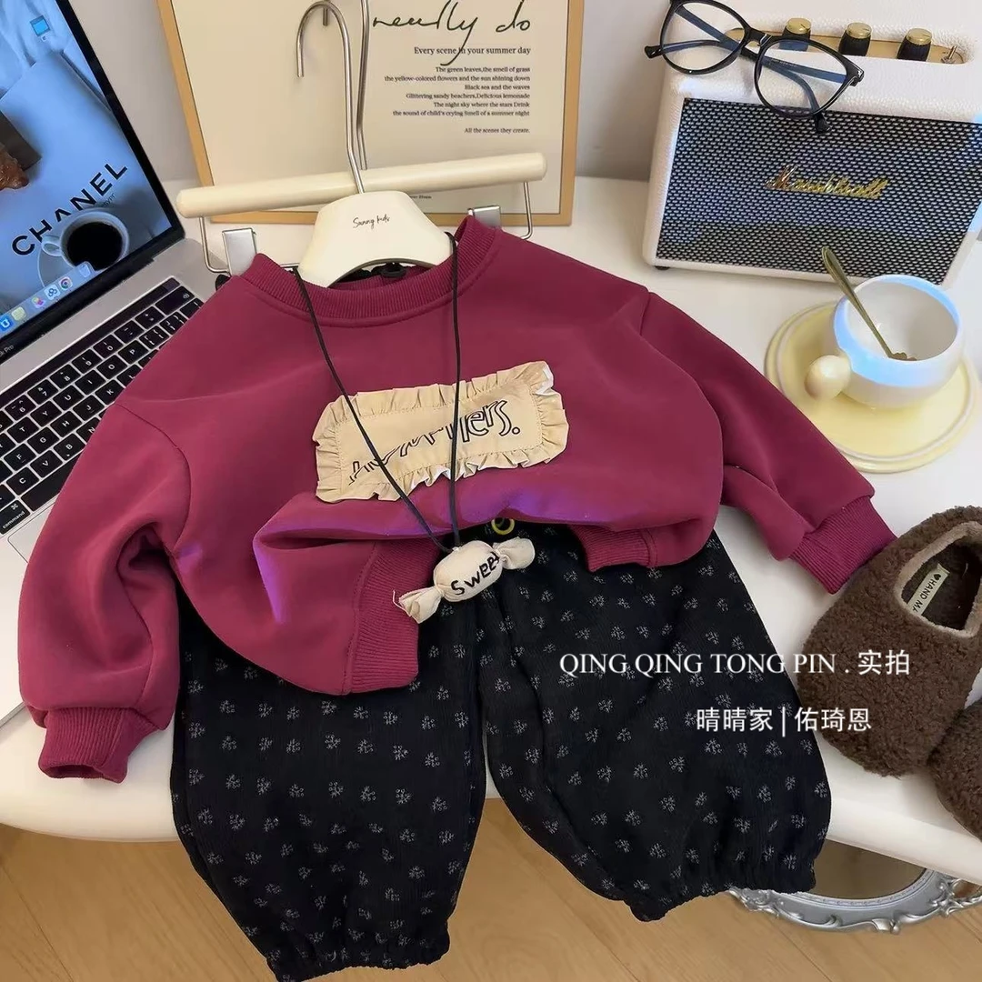 【冬季必备】加绒卫衣套装新款儿童冬季安哥拉红女宝宝上衣秋冬款