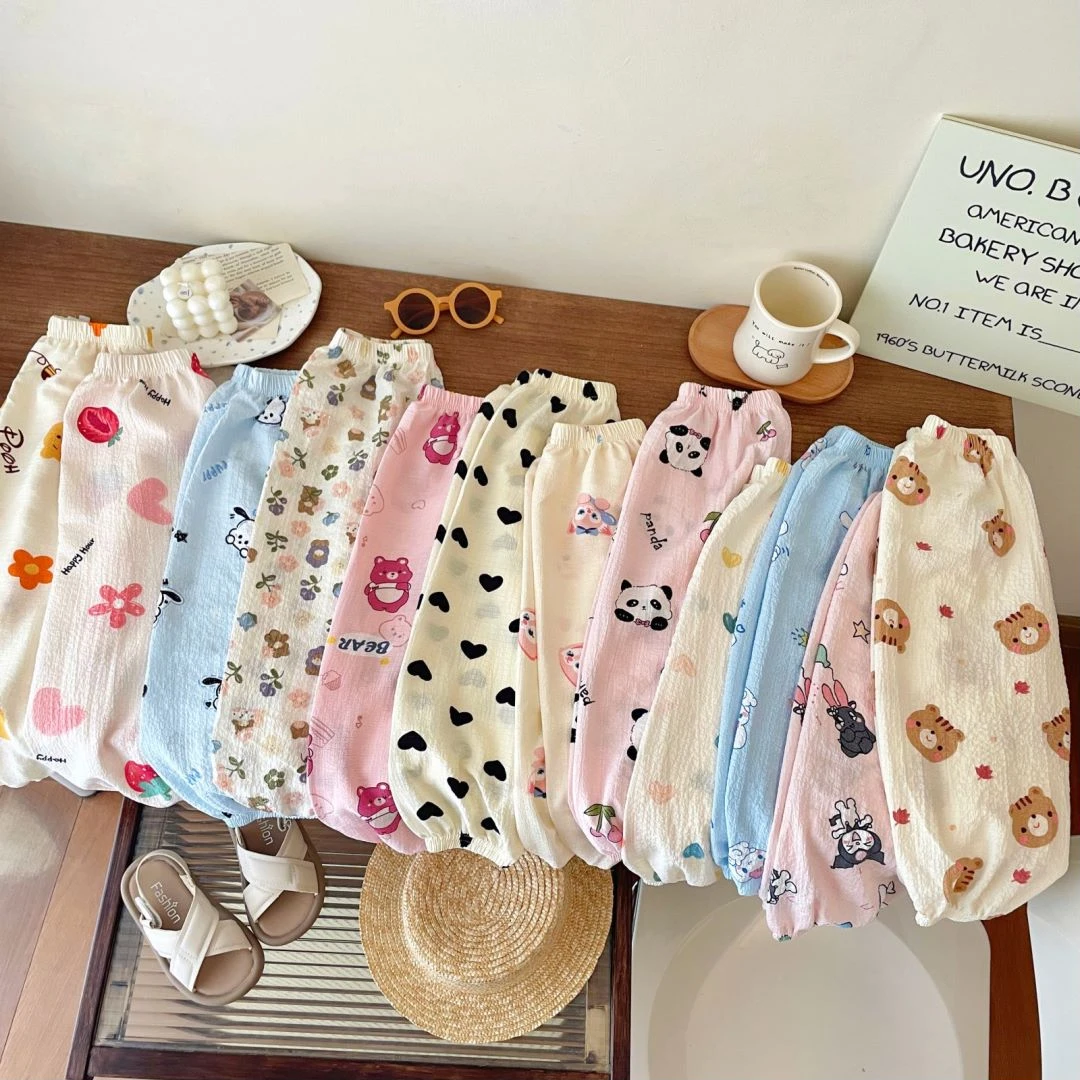 最新爆款儿童防蚊裤夏款泡芙棉宽松卡通灯笼裤韩版百搭长裤