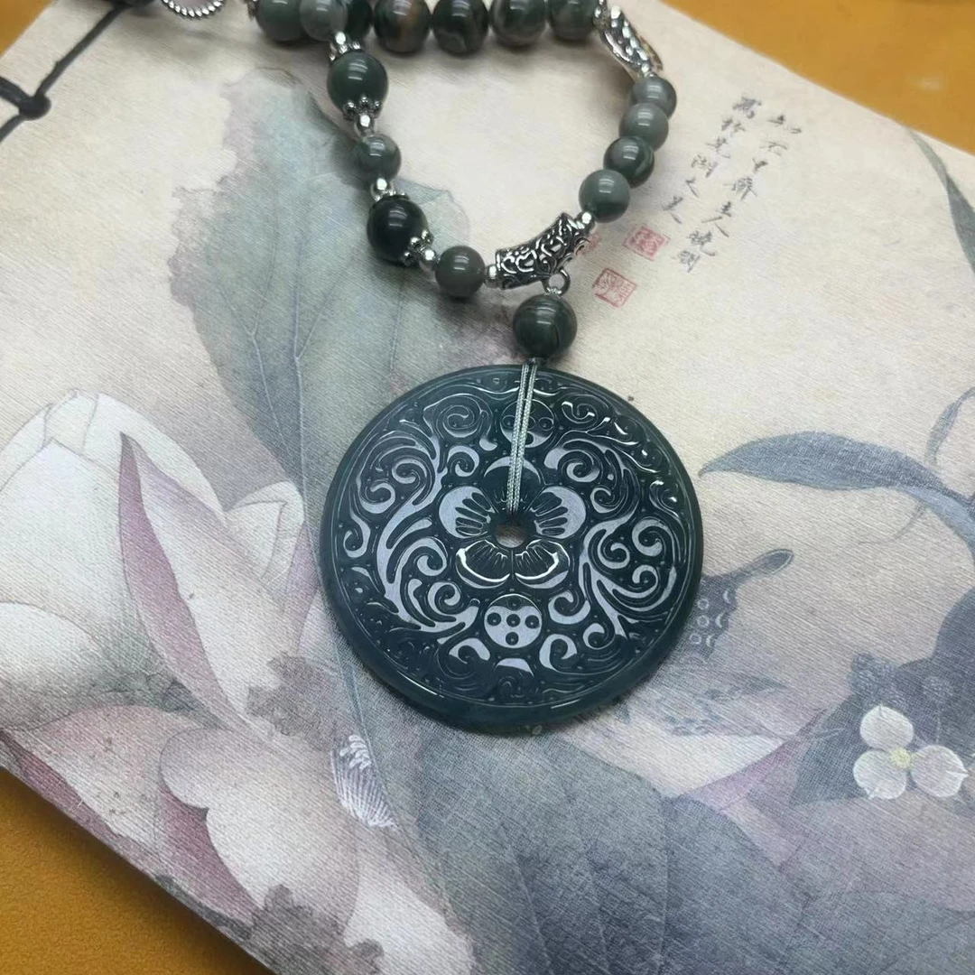 翡翠 蓝水 双面平安扣 时尚百搭复古仿古精美精雕尺寸45*45