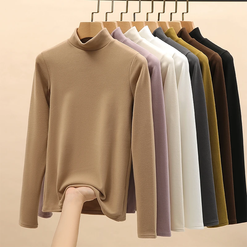 秋冬半高领微米绒打底衫女中领内搭高级感黑白色加绒加厚保暖新款