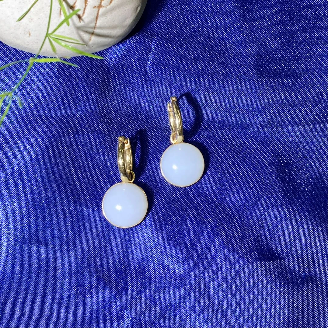 天然和田玉白玉18k黄金镶嵌耳扣二用款14mm 圆面耳饰简约大气