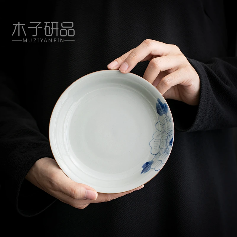 复古青花手绘壶承盖碗托功夫茶具茶道配件干泡养壶垫陶瓷茶壶底座