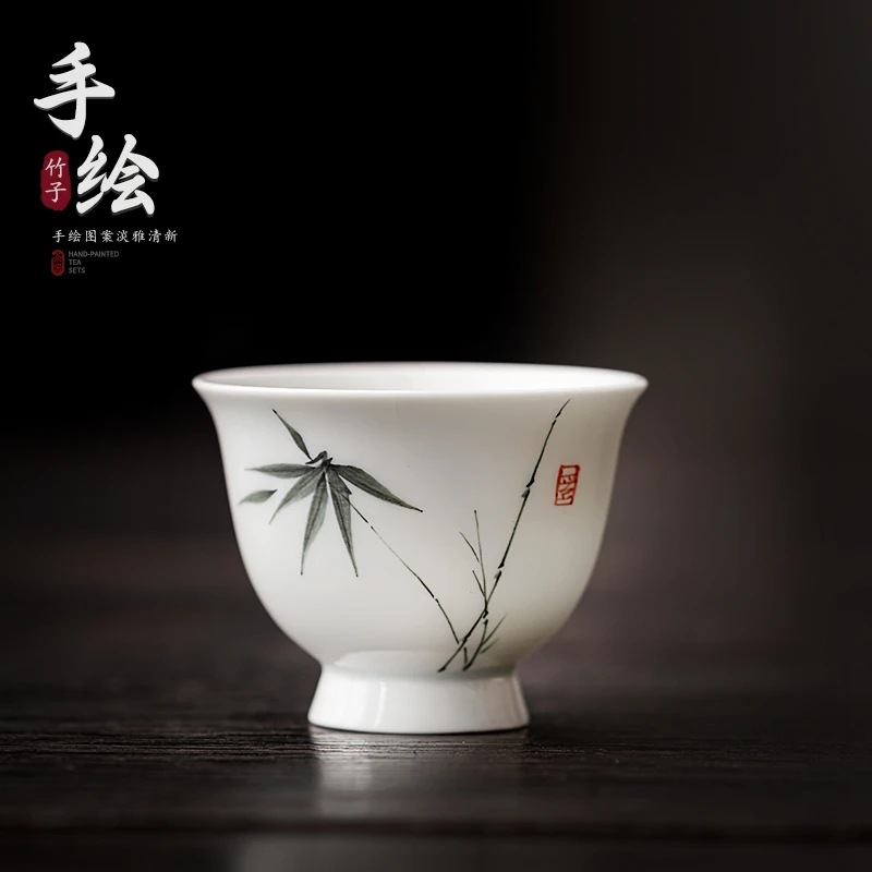 手绘茶杯品茗杯茶盏釉下彩陶瓷杯子白瓷个人茶杯单杯泡茶功夫茶具