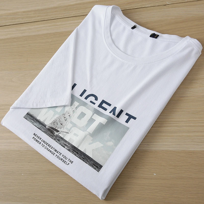 海牌剪标男士丝光棉T恤夏季时尚印花凉感弹力休闲短袖体恤男2D100