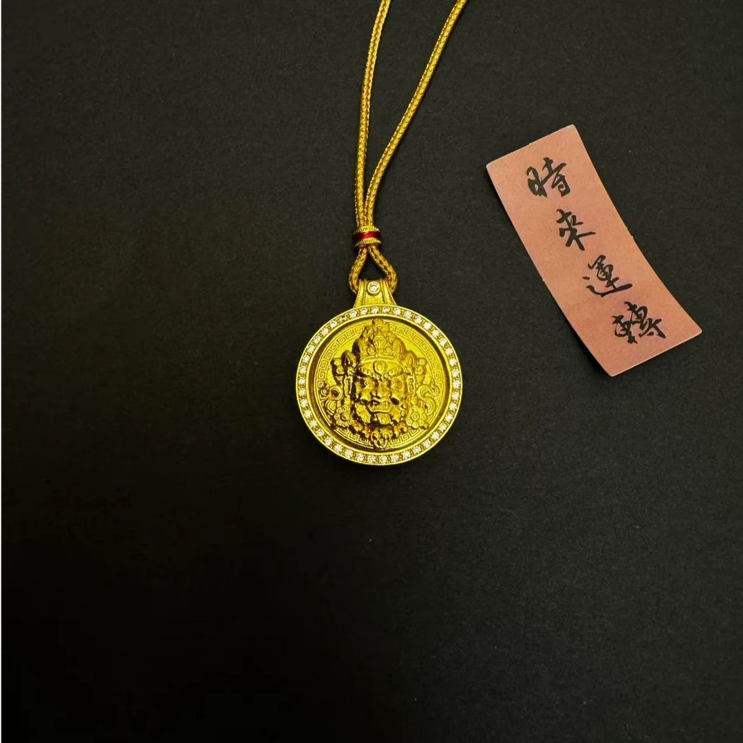 合金吊坠 合金吊坠 合金黄财神镶钻转动吊坠项链百搭时尚