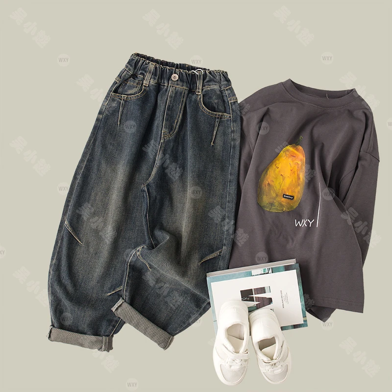 吴小越w661男童牛仔刺绣裤痞帅男孩秋装新款长裤春秋款大童