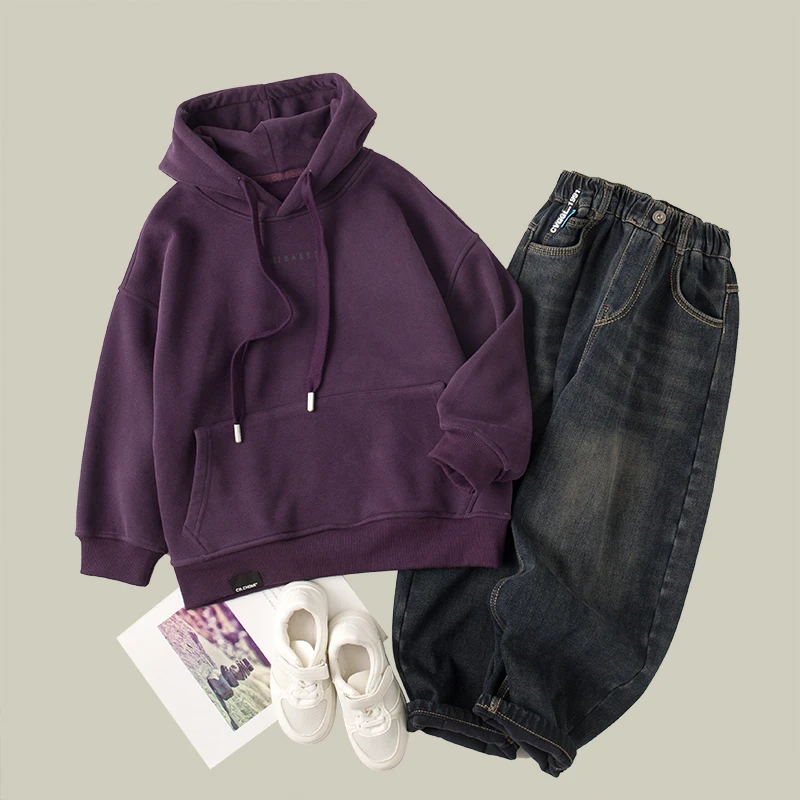 吴小越w783男童连帽加绒卫衣春秋冬新款韩版儿童上衣男孩冬装潮牌