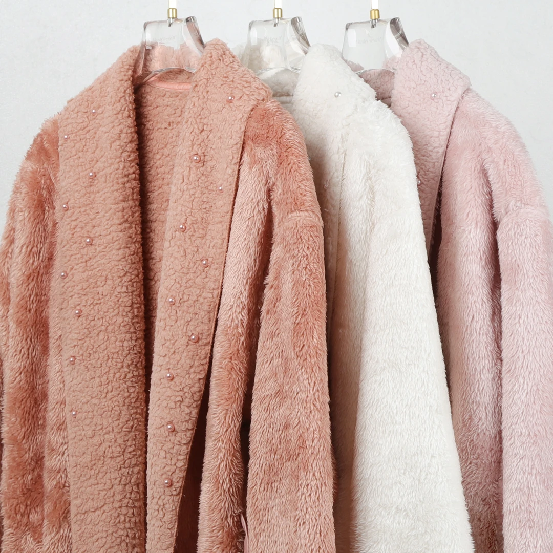 【Mandys Ferries W.】D12L3122秋冬珍珠软糯棉花糖长款女袍保暖