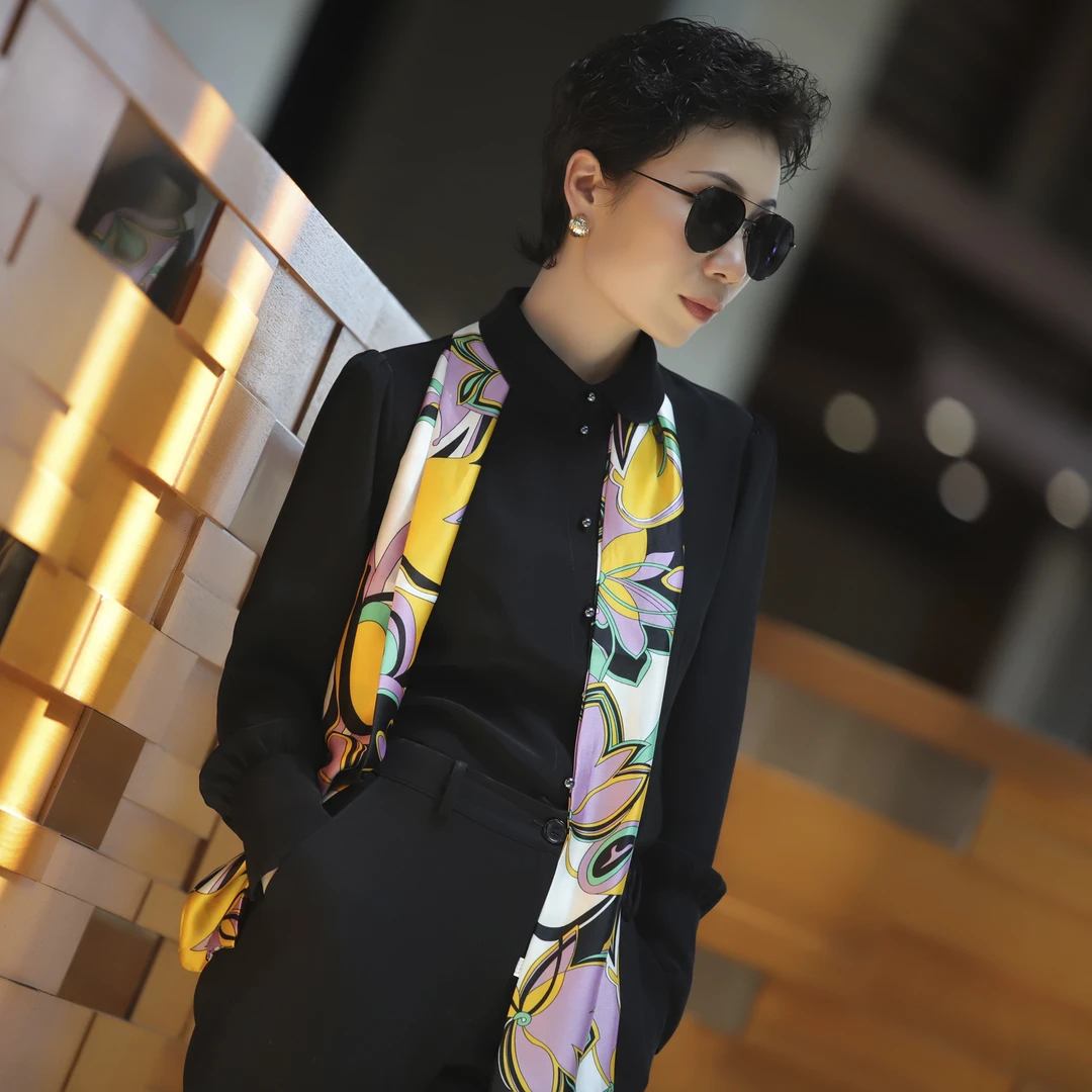 纯色轻奢通勤圆领衬衫-黑色【Mandys Ferries W.】M9022