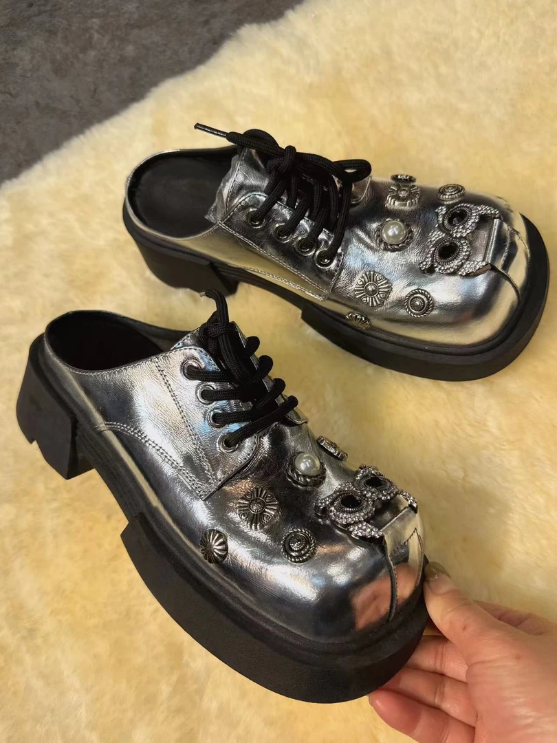 时尚百搭厚底纯手工半拖女士包头拖