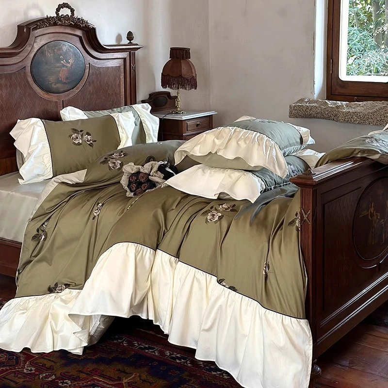 轻奢复古美式全棉贡缎高密四件套原创上档次正品床品100%高档法式