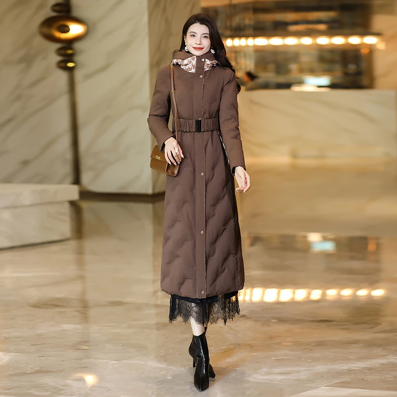 长款白鸭绒羽绒服女冬季2025年新款高端轻奢气质过膝加厚保暖外套