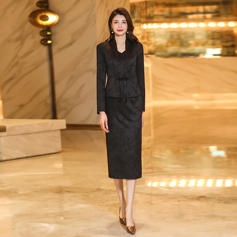 正式场合连衣裙2024早春新款高级感气质显瘦裙子女春秋西装连身裙