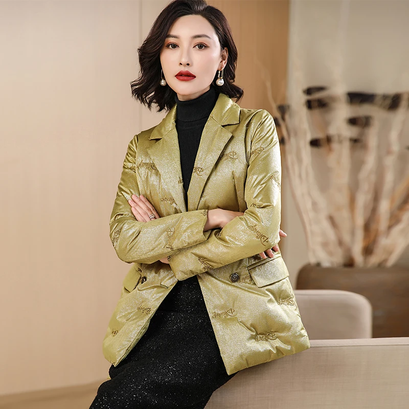 羽绒服女2024冬季新款显瘦气质白鸭绒轻薄保暖时尚亮面外套妈妈装